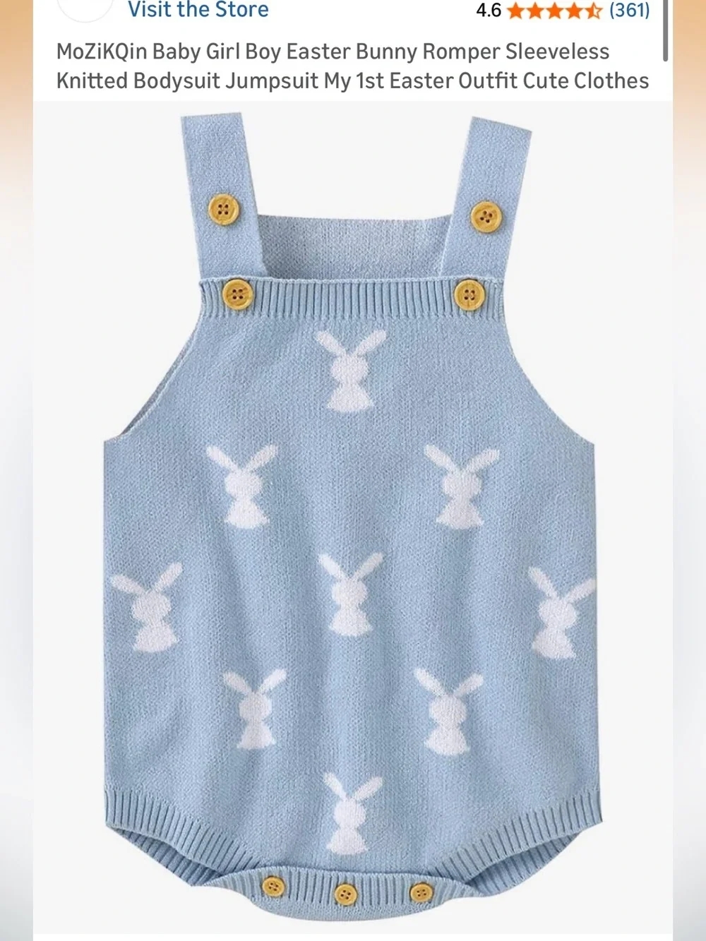 Amazon Blue Knit Bunny One-Piece with Yellow Buttons